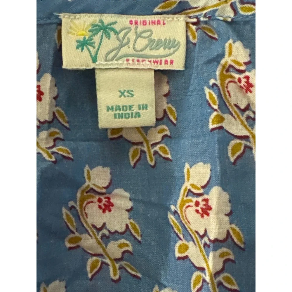 J. Crew Beachwear Blue Red Floral Block‎ Print Midi Dress Tie Waist Women's XS